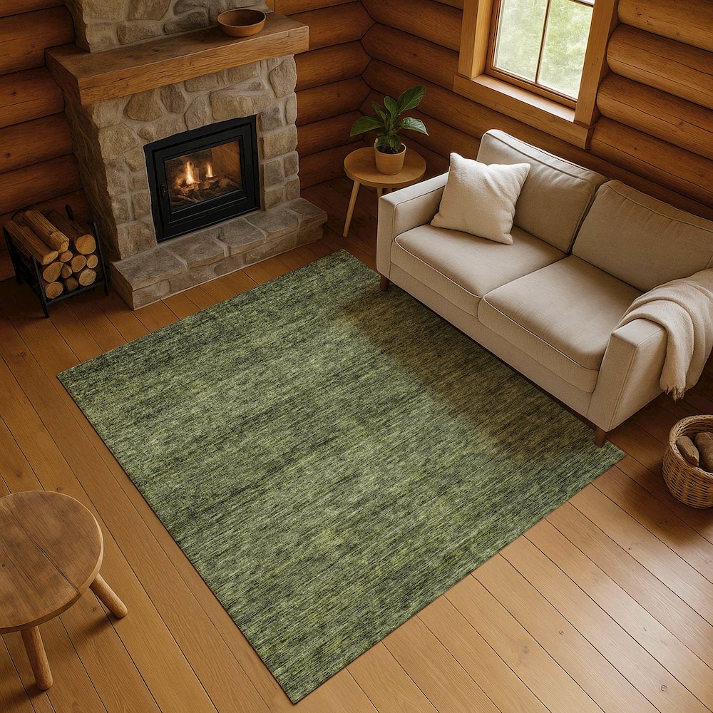 Luxury Washable Indoor/Outdoor Soft Essentials SE1 Green 10' x 14' Rug. Picture 5