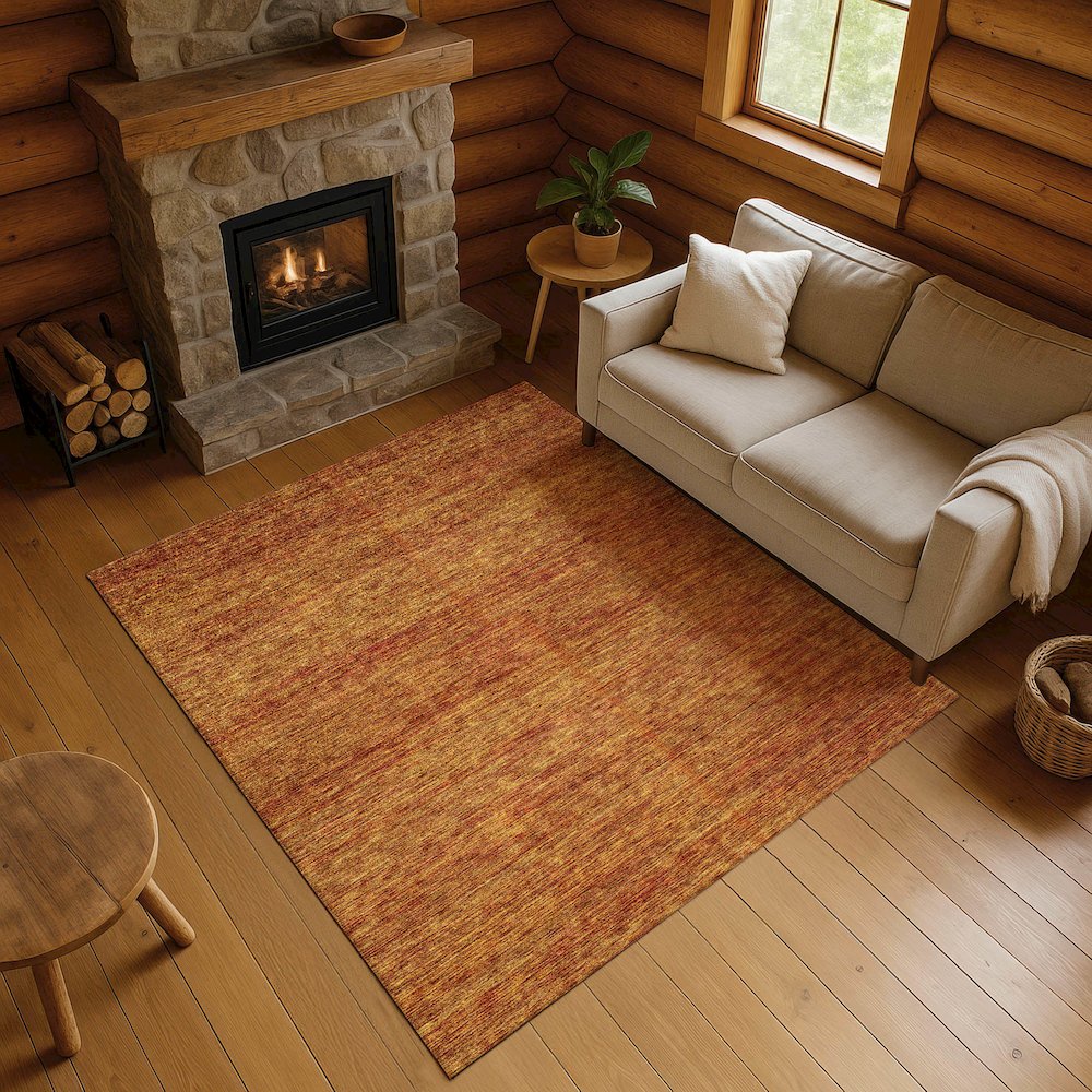 Luxury Washable Indoor/Outdoor Soft Essentials SE1 Orange 10' x 14' Rug. Picture 5