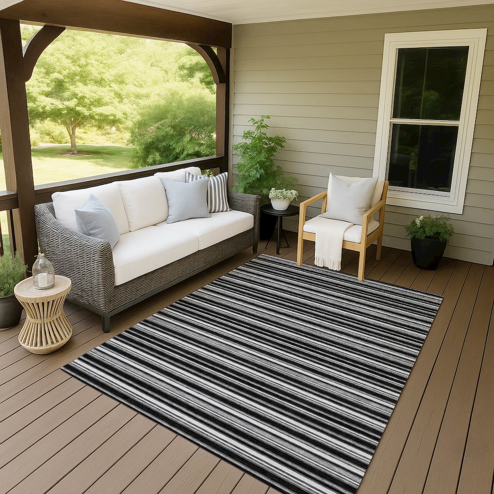 Luxury Washable Indoor/Outdoor Soft Essentials SE2 Black 9' x 12' Rug. Picture 7
