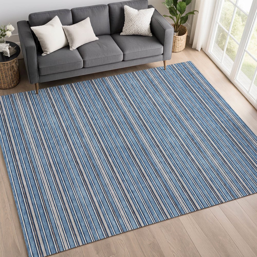 Luxury Washable Indoor/Outdoor Soft Essentials SE2 Blue 10' x 14' Rug. Picture 5