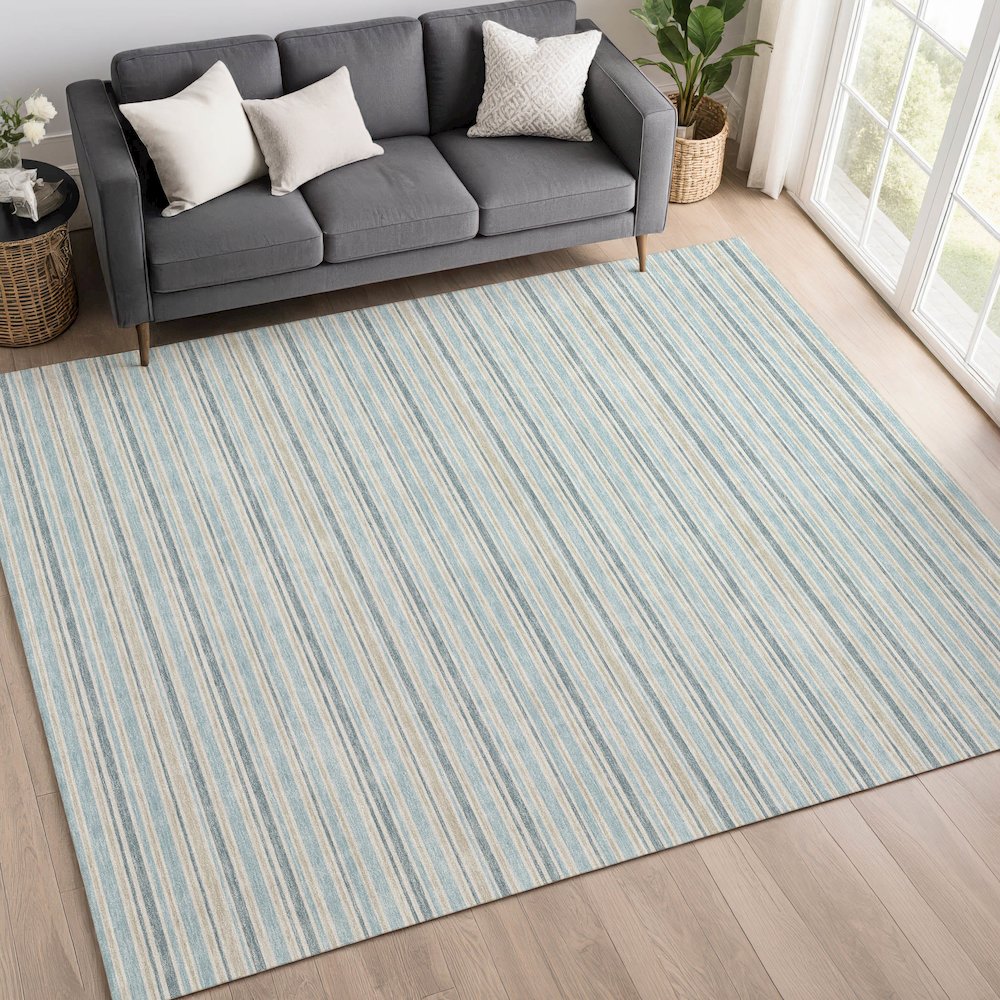 Luxury Washable Indoor/Outdoor Soft Essentials SE2 Blue 10' x 14' Rug. Picture 5