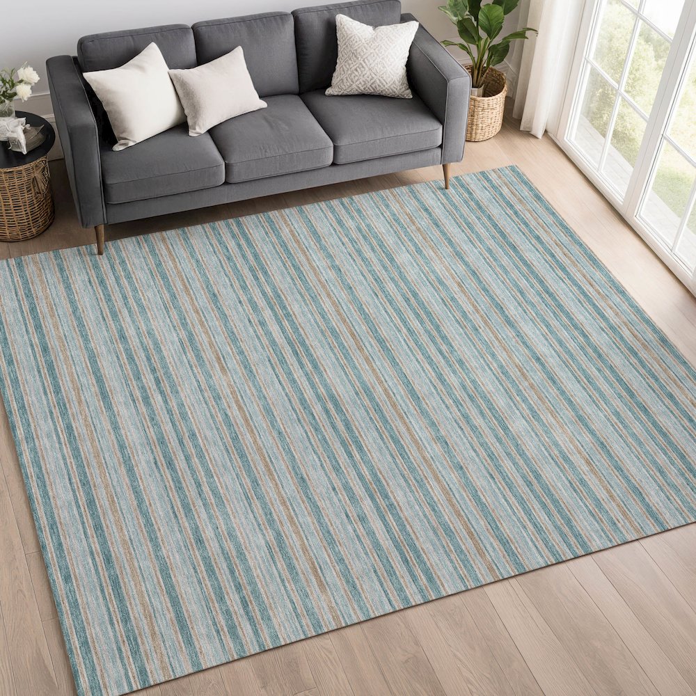 Luxury Washable Indoor/Outdoor Soft Essentials SE2 Teal 10' x 14' Rug. Picture 5