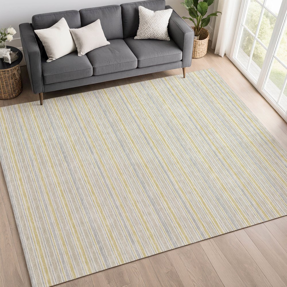 Luxury Washable Indoor/Outdoor Soft Essentials SE2 Gold 10' x 14' Rug. Picture 5