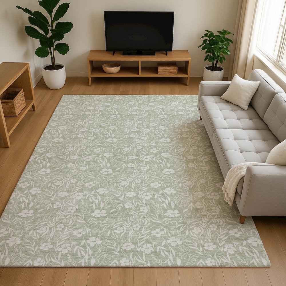 Luxury Washable Indoor/Outdoor Soft Essentials SE4 Green 10' x 14' Rug. Picture 6
