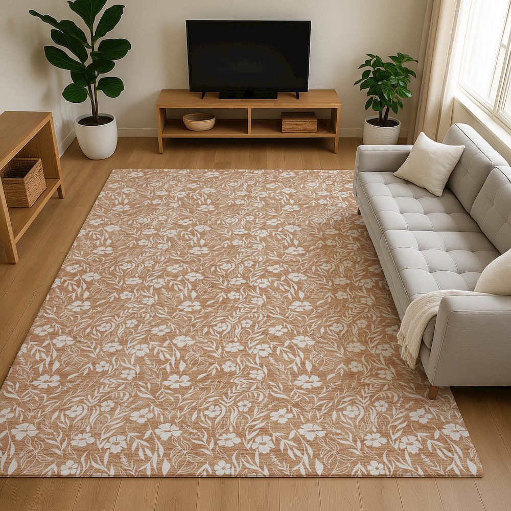 Luxury Washable Indoor/Outdoor Soft Essentials SE4 Orange 10' x 14' Rug. Picture 6