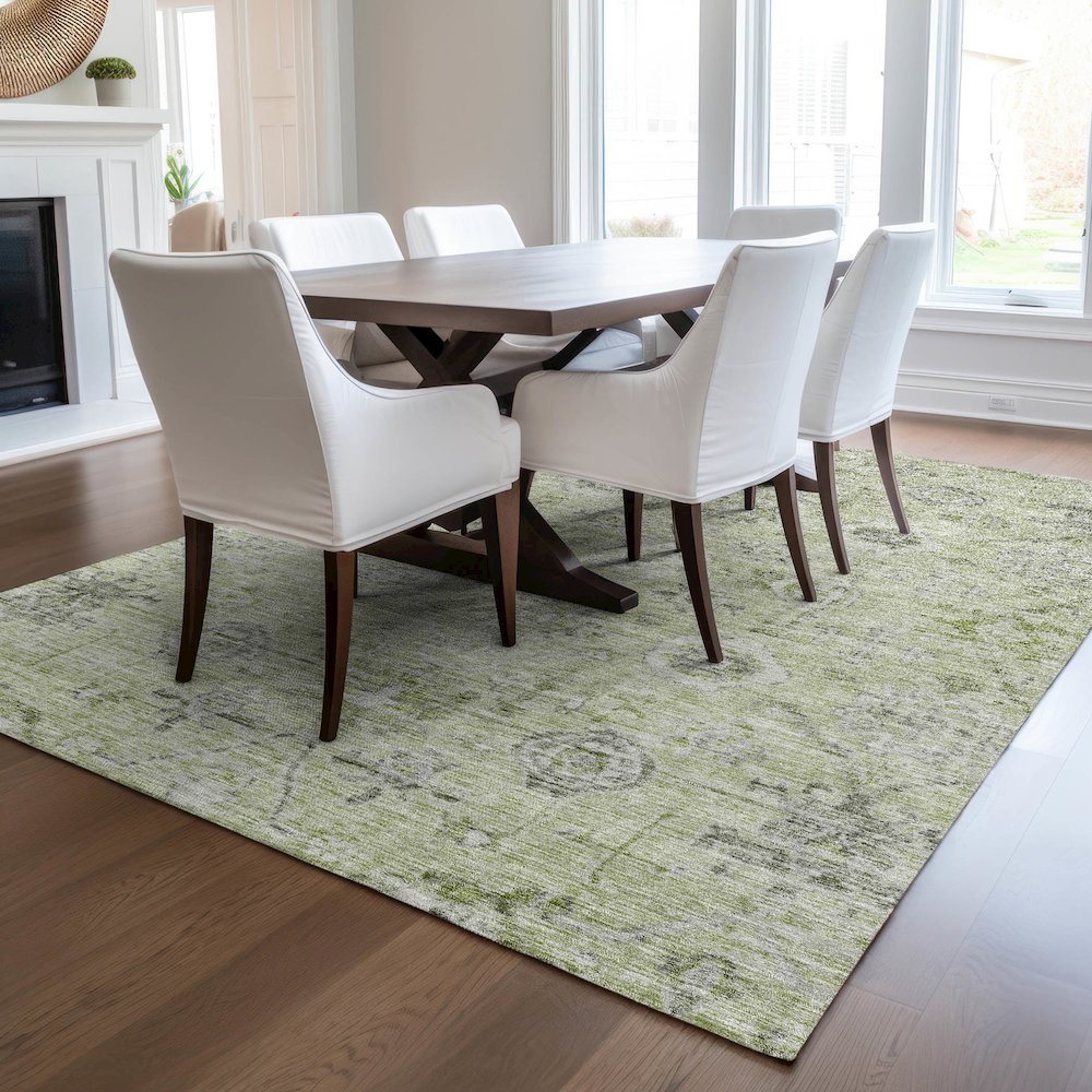 Luxury Washable Indoor/Outdoor Solace Aloe 10' x 14' Rug. Picture 6