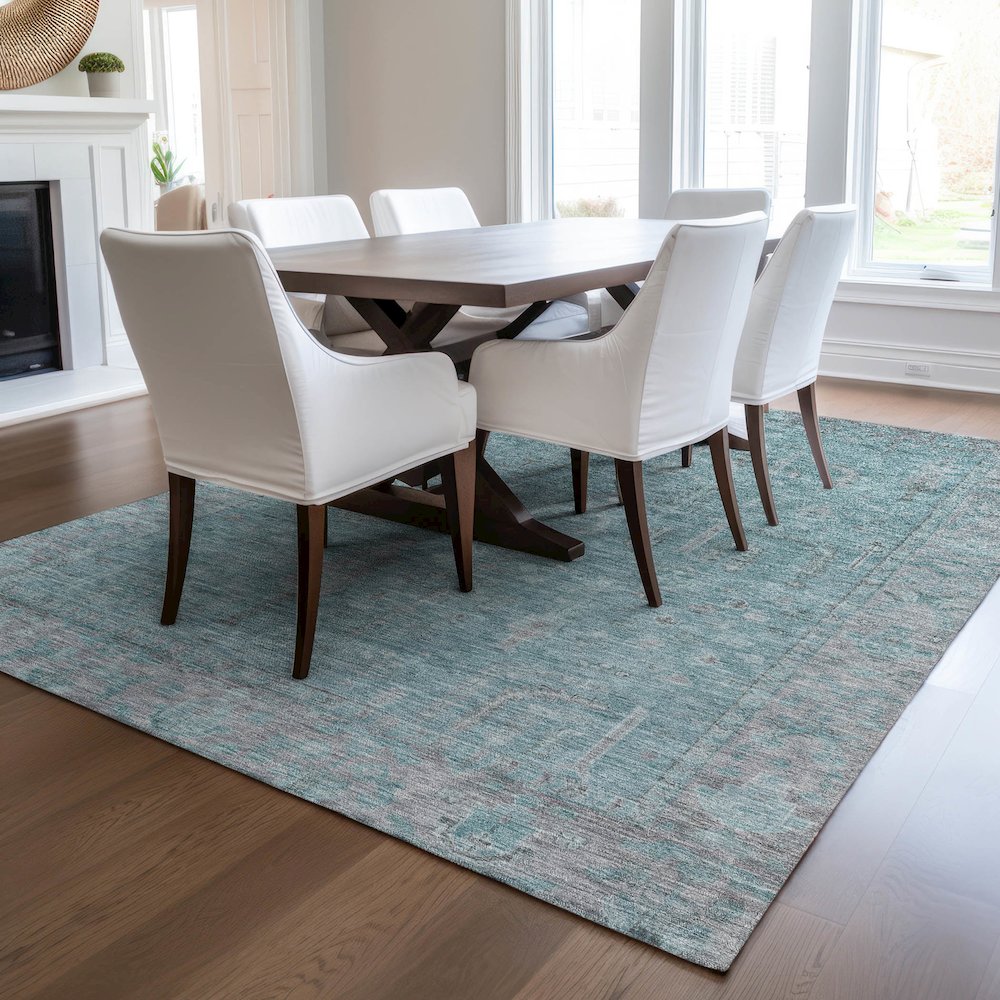 Luxury Washable Indoor/Outdoor Solace Aqua 10' x 14' Rug. Picture 6