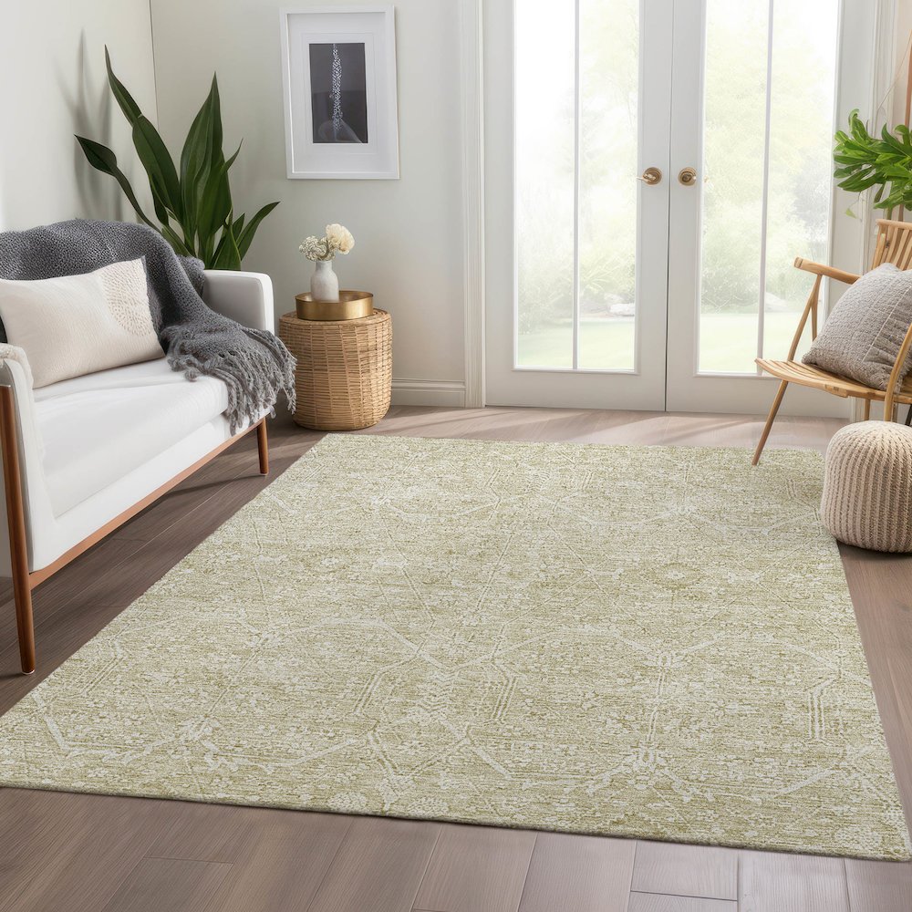 Luxury Washable Indoor/Outdoor Solace Beige 10' x 14' Rug. Picture 5