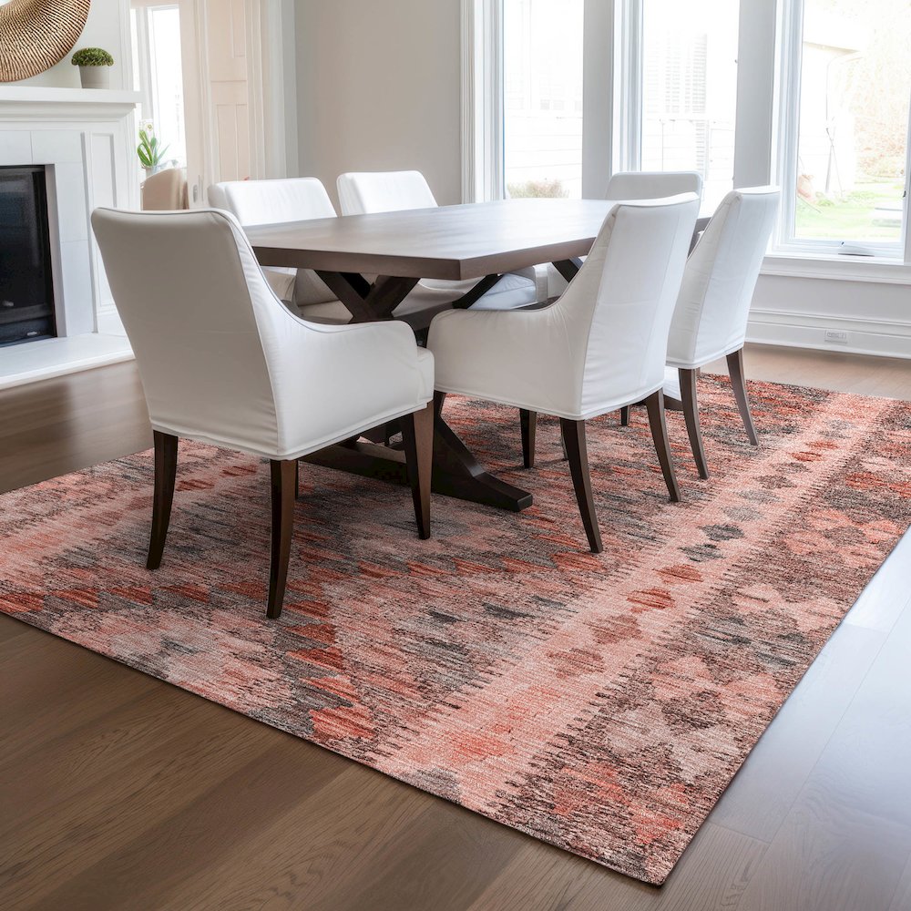 Luxury Washable Indoor/Outdoor Solace Terracotta 10' x 14' Rug. Picture 6