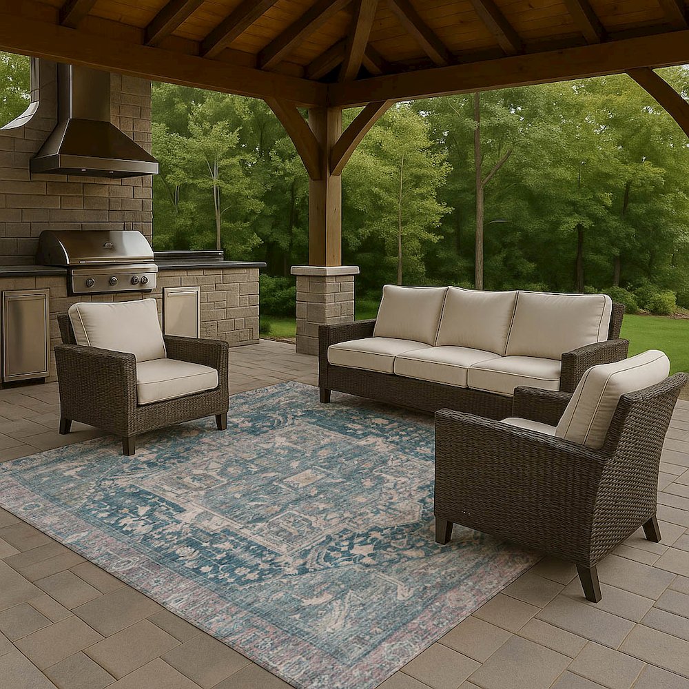 Luxury Washable Indoor/Outdoor Solace Blue 10' x 14' Rug. Picture 7