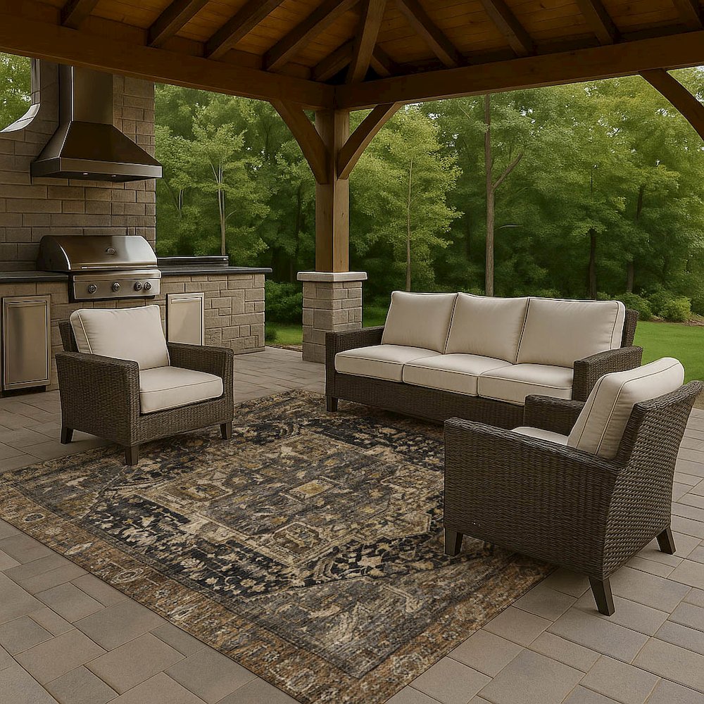 Luxury Washable Indoor/Outdoor Solace Charcoal 10' x 14' Rug. Picture 7