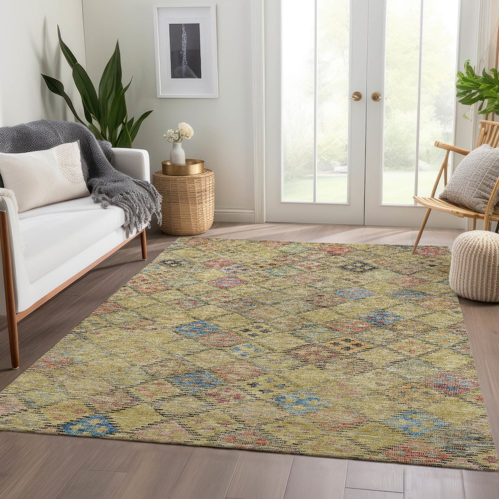 Luxury Washable Indoor/Outdoor Solace Gold 10' x 14' Rug. Picture 5