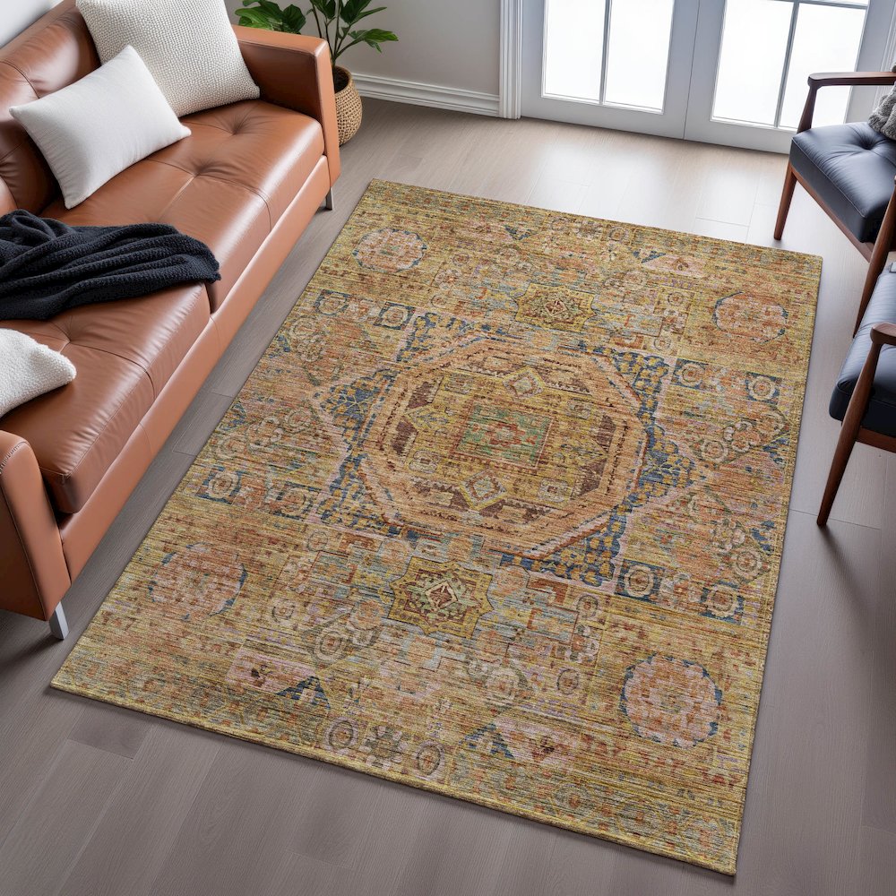 Indoor/Outdoor Silk Road Curry 9' x 12' Rug. Picture 6