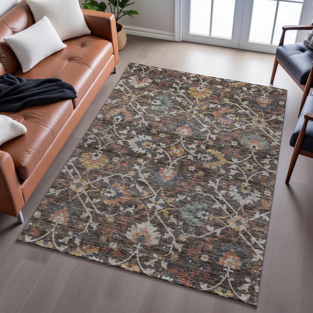 Indoor/Outdoor Silk Road Chocolate 9' x 12' Rug. Picture 6