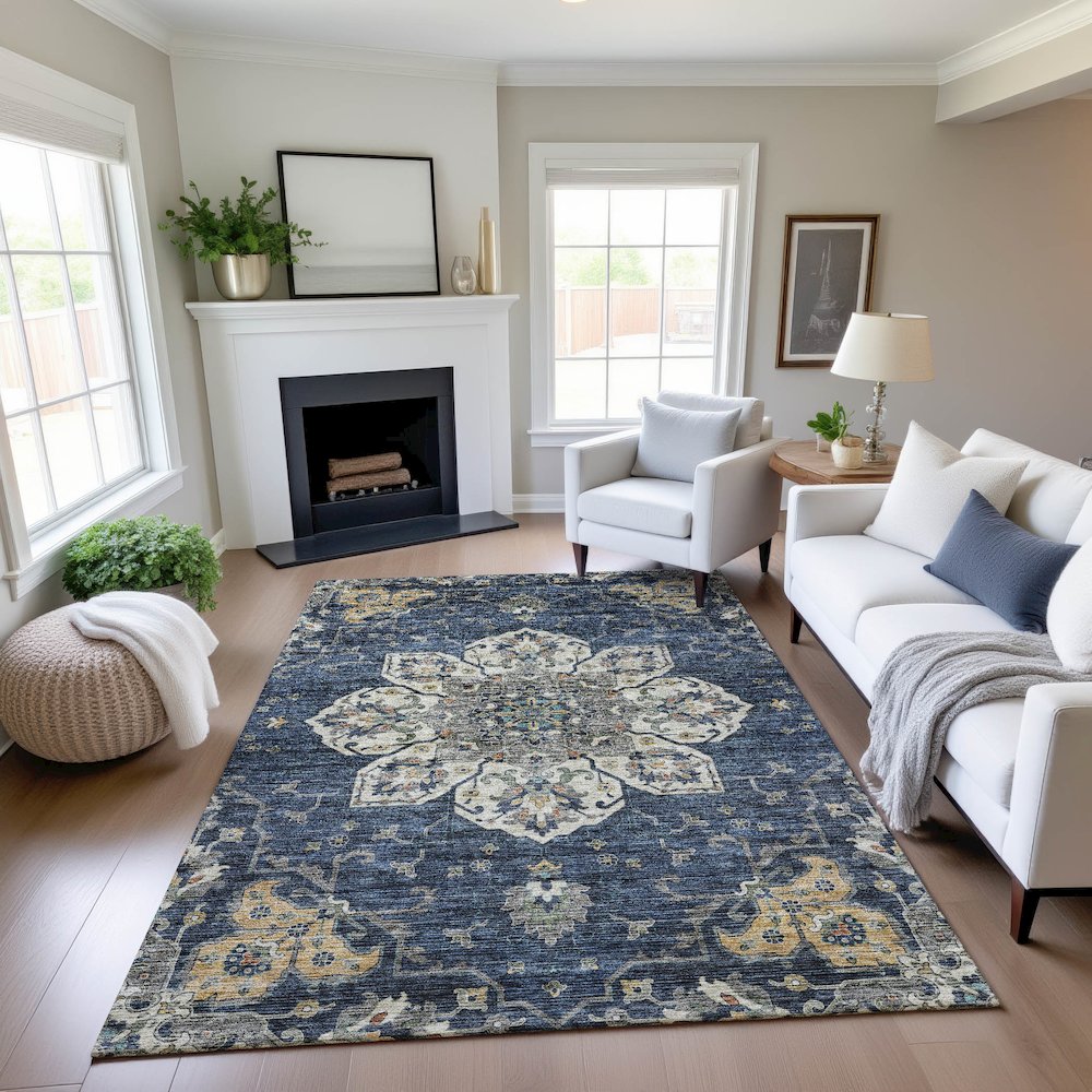 Indoor/Outdoor Silk Road Navy 9' x 12' Rug. Picture 5