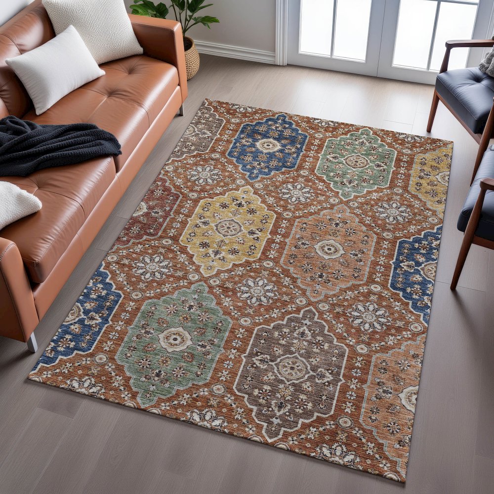 Indoor/Outdoor Silk Road Paprika 9' x 12' Rug. Picture 6