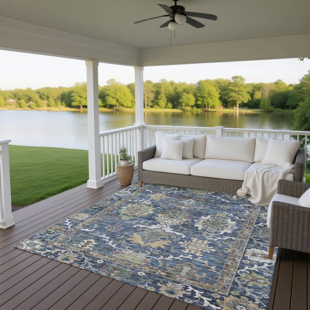 Indoor/Outdoor Silk Road Navy 9' x 12' Rug. Picture 7
