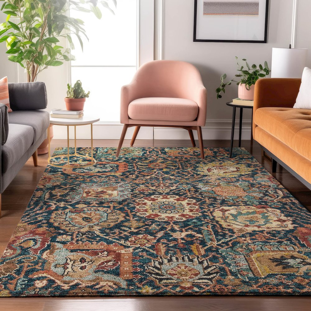 Luxury Washable Indoor/Outdoor Tabrook Navy 10' x 14' Rug. Picture 5