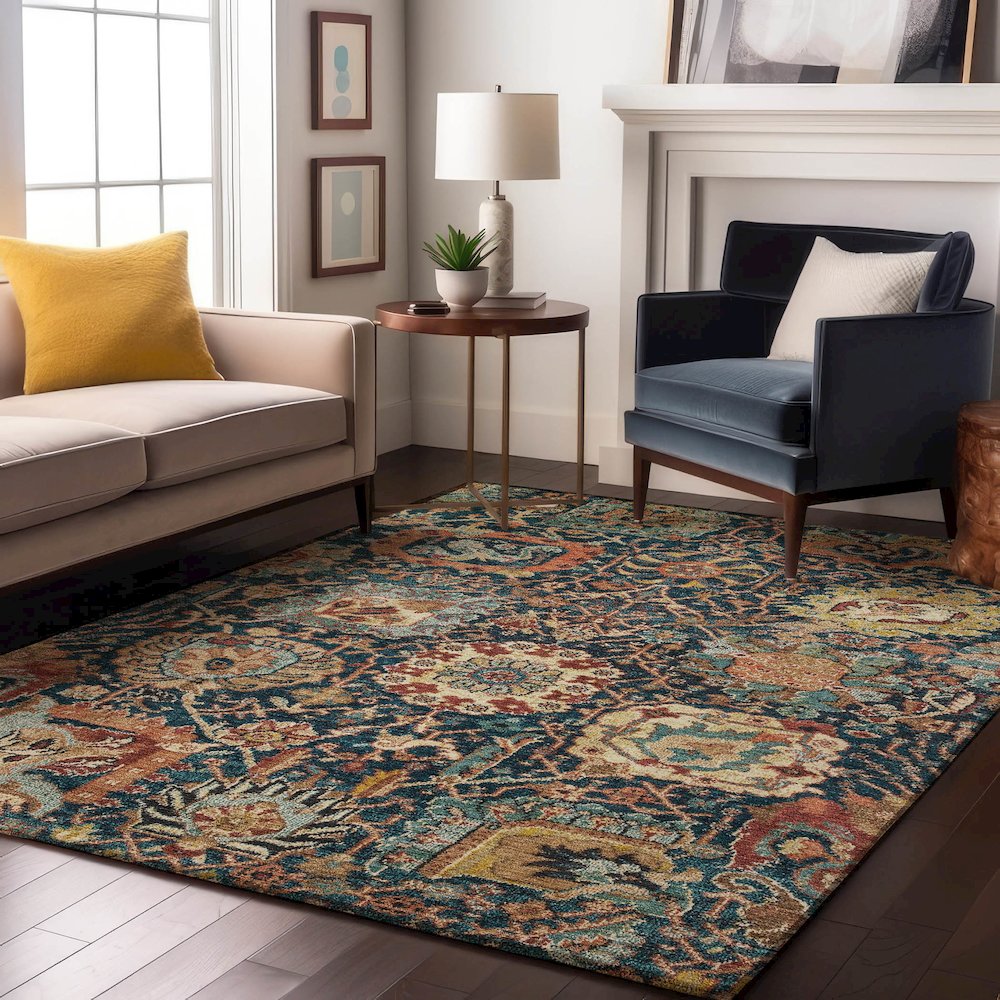 Luxury Washable Indoor/Outdoor Tabrook Navy 10' x 14' Rug. Picture 6