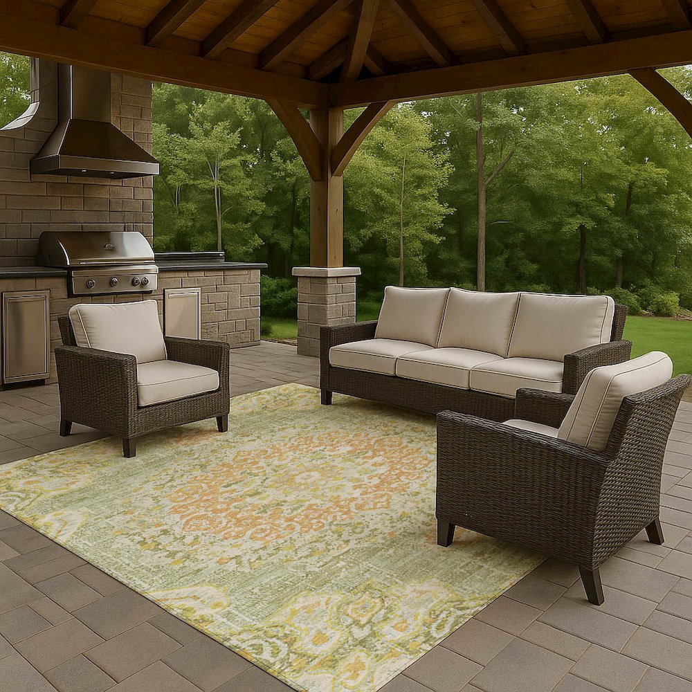 Luxury Washable Indoor/Outdoor Tabrook Aloe 10' x 14' Rug. Picture 7