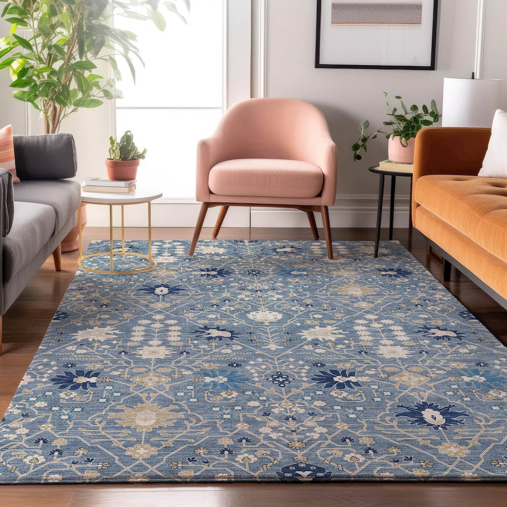 Luxury Washable Indoor/Outdoor Tabrook Denim 10' x 14' Rug. Picture 5