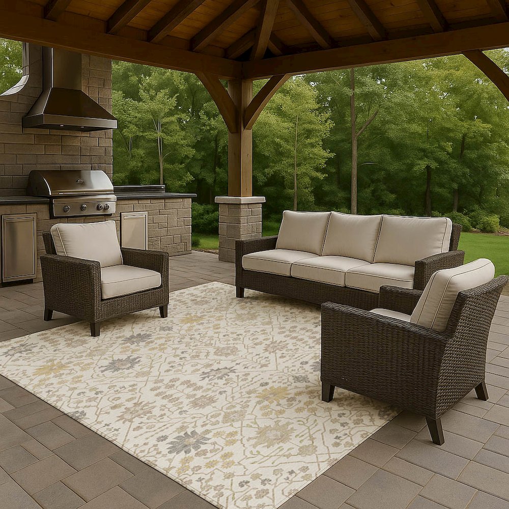 Luxury Washable Indoor/Outdoor Tabrook Ivory 10' x 14' Rug. Picture 7