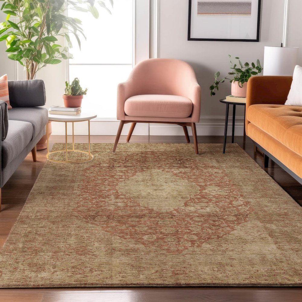 Luxury Washable Indoor/Outdoor Tabrook Paprika 10' x 14' Rug. Picture 5
