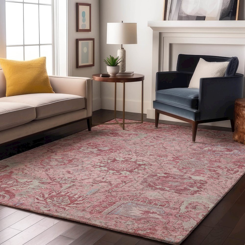 Luxury Washable Indoor/Outdoor Tabrook Pink 10' x 14' Rug. Picture 6