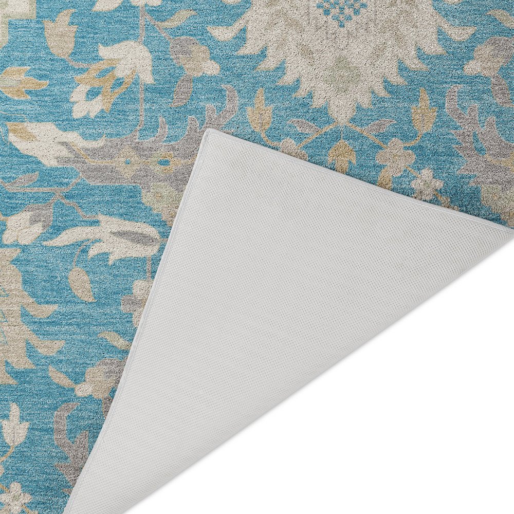 Luxury Washable Indoor/Outdoor Tabrook Blue 8' x 8' Round Rug. Picture 4
