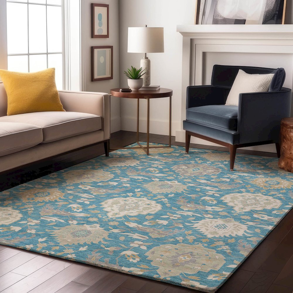 Luxury Washable Indoor/Outdoor Tabrook Blue 10' x 14' Rug. Picture 6