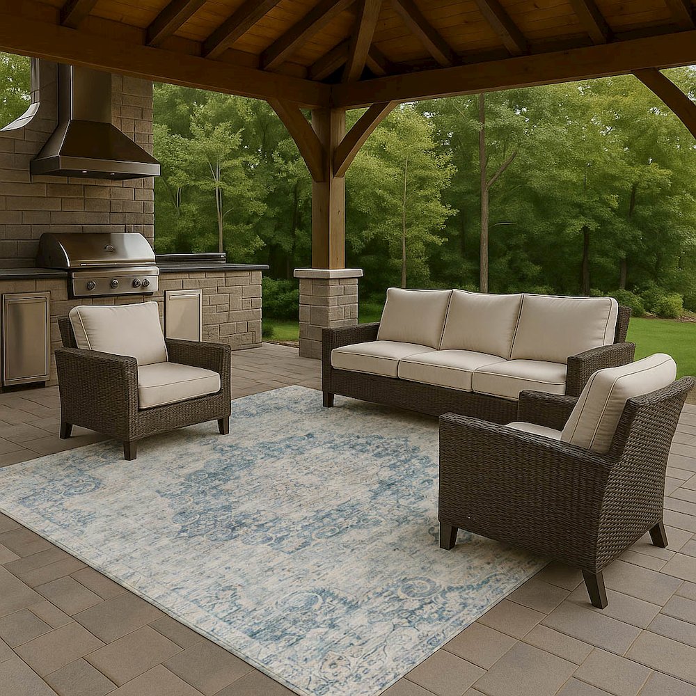Luxury Washable Indoor/Outdoor Tabrook Blue 10' x 14' Rug. Picture 7