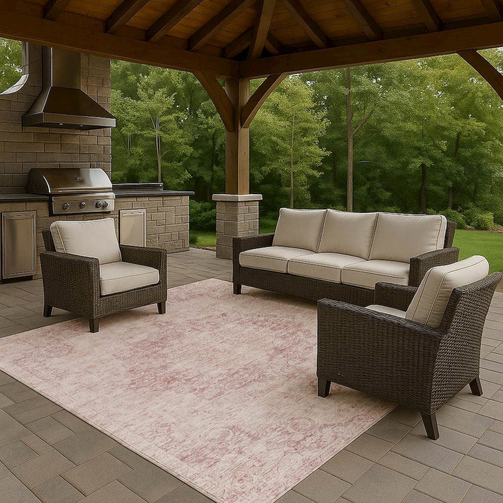 Luxury Washable Indoor/Outdoor Tabrook Pink 10' x 14' Rug. Picture 7