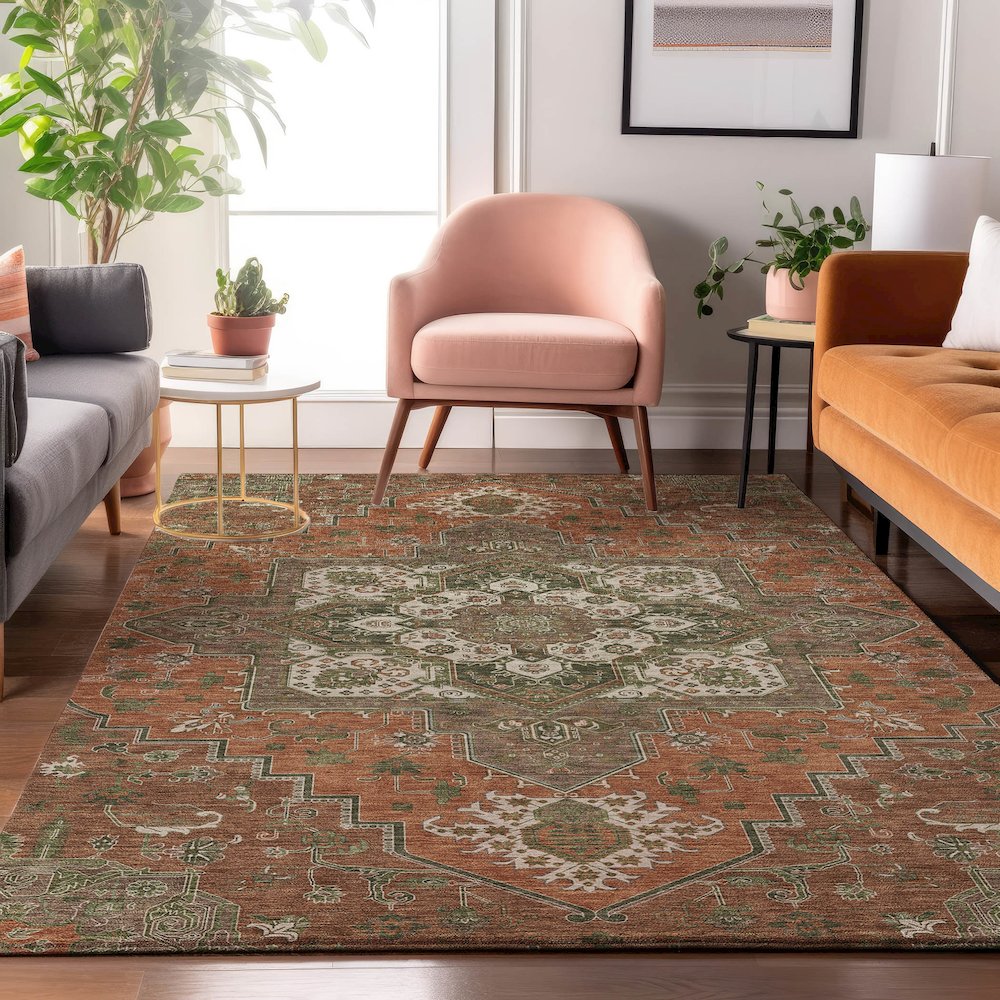 Luxury Washable Indoor/Outdoor Tabrook Rust 10' x 14' Rug. Picture 5