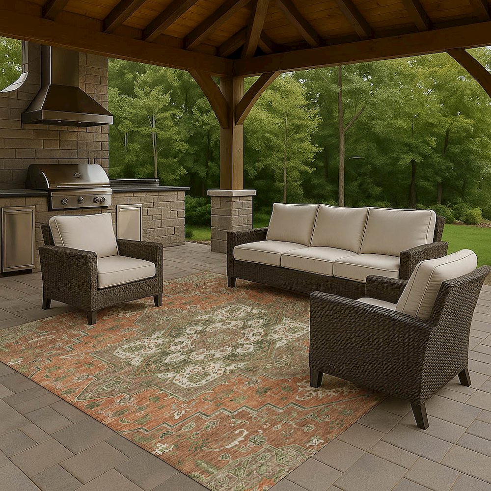 Luxury Washable Indoor/Outdoor Tabrook Rust 10' x 14' Rug. Picture 7