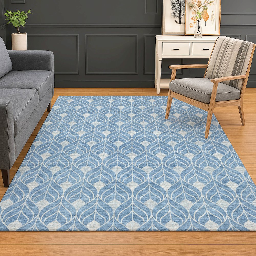 Luxury Washable Indoor/Outdoor The Reserve Denim 10' x 14' Rug. Picture 5