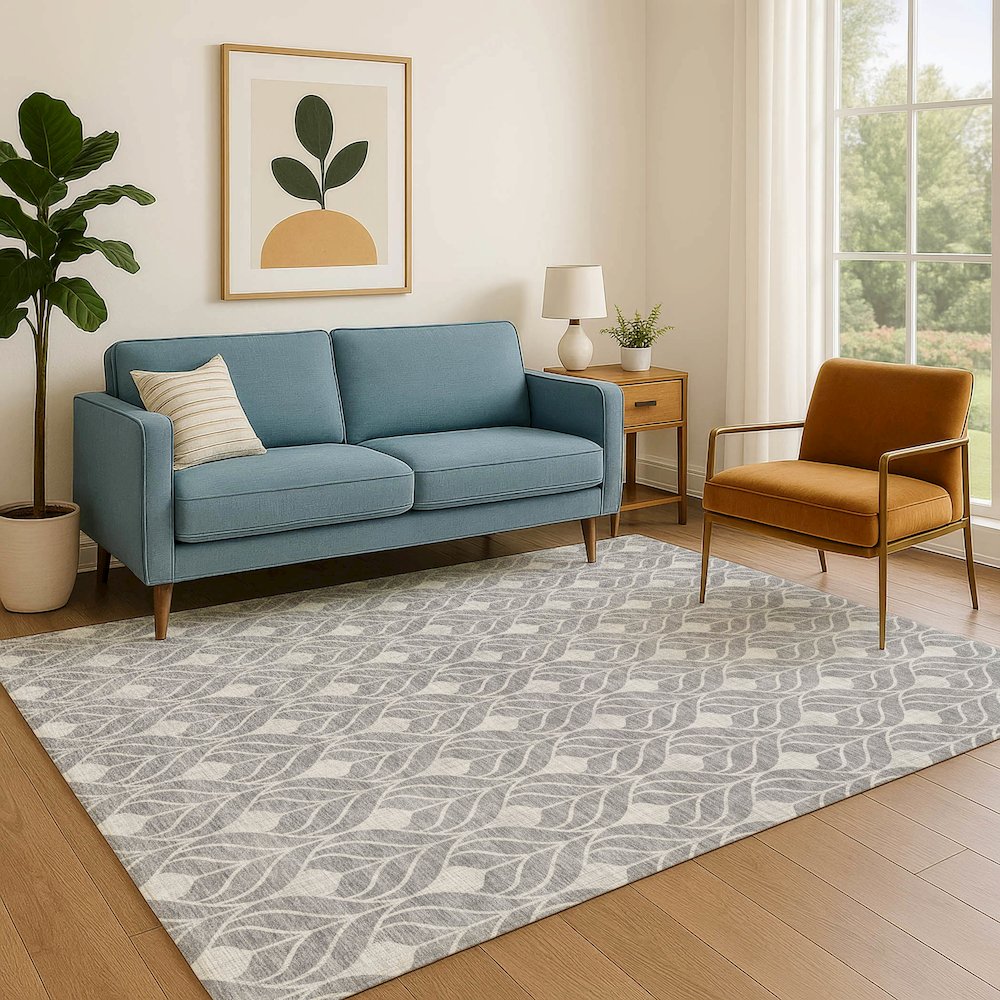 Luxury Washable Indoor/Outdoor The Reserve Gray 10' x 14' Rug. Picture 6