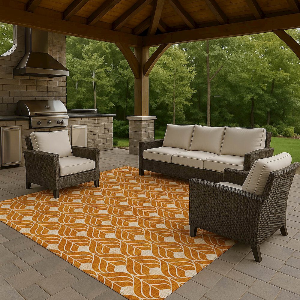 Luxury Washable Indoor/Outdoor The Reserve Terracotta 10' x 14' Rug. Picture 7