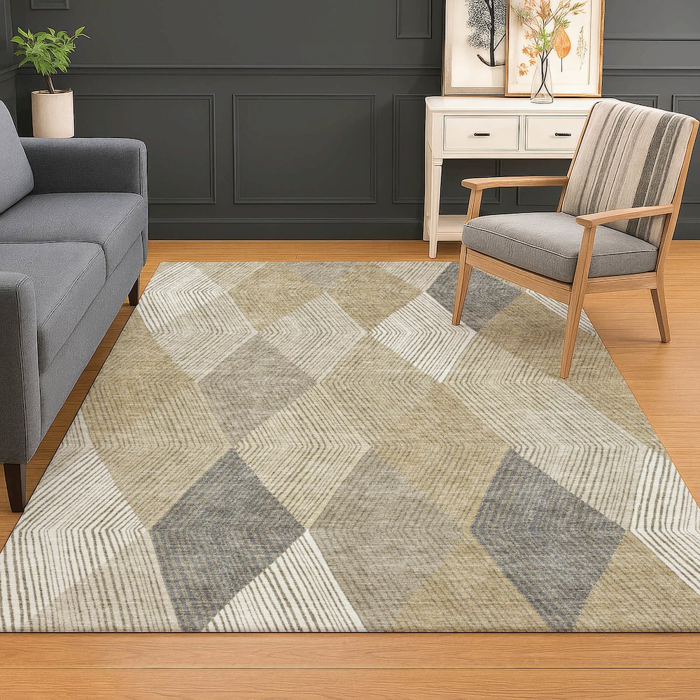 Luxury Washable Indoor/Outdoor The Reserve Wheat 10' x 14' Rug. Picture 5