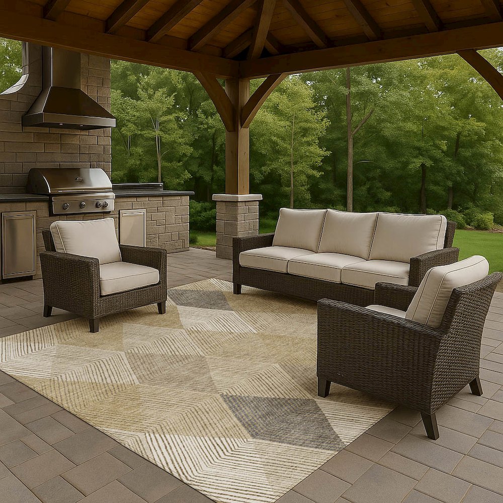 Luxury Washable Indoor/Outdoor The Reserve Wheat 10' x 14' Rug. Picture 7