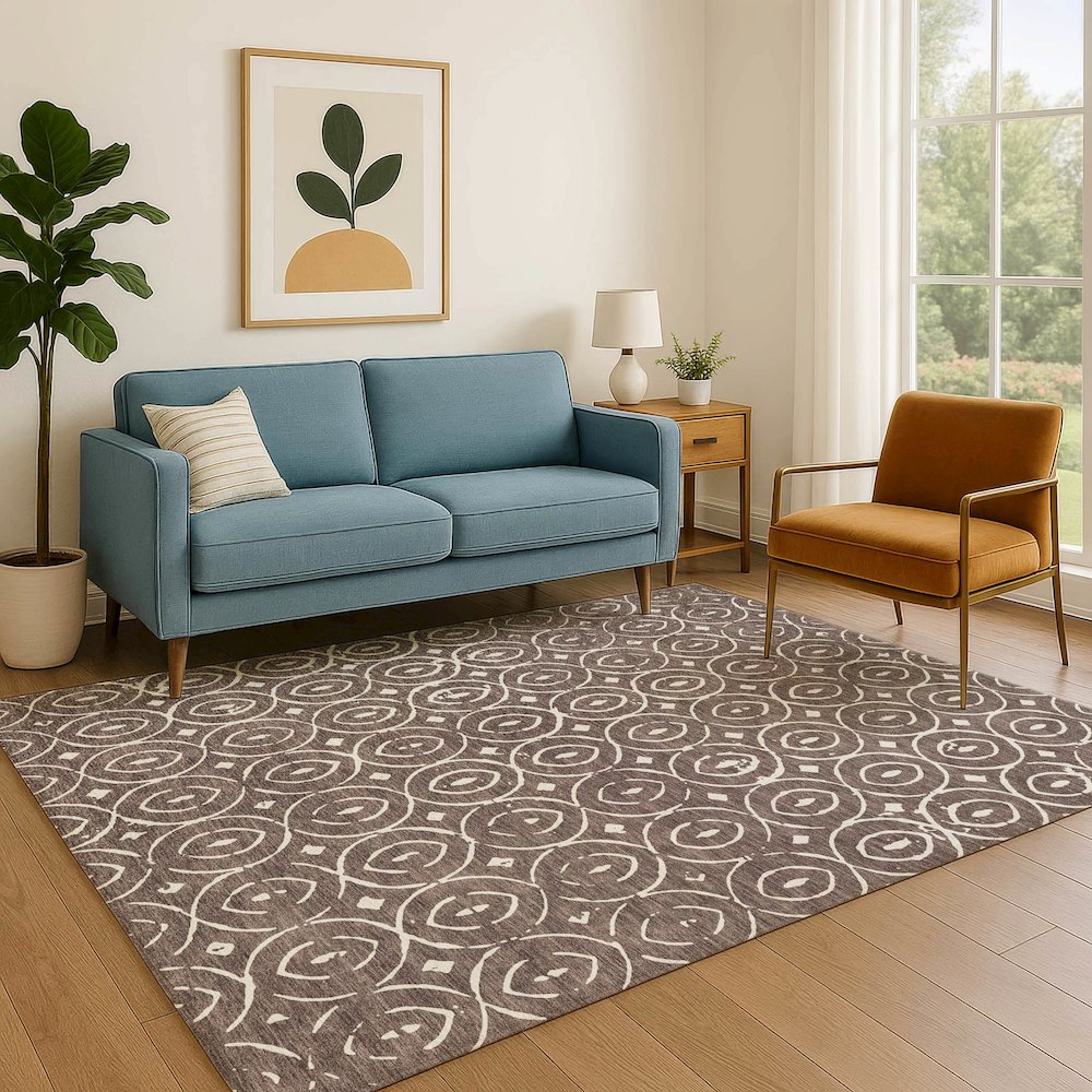 Luxury Washable Indoor/Outdoor The Reserve Brown 10' x 14' Rug. Picture 6
