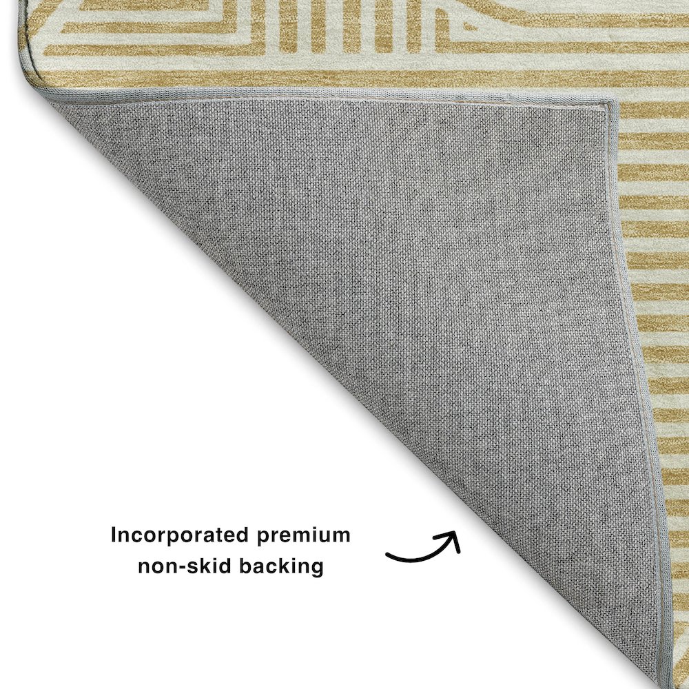 Luxury Washable Indoor/Outdoor The Reserve Gold 8' x 8' Round Rug. Picture 4