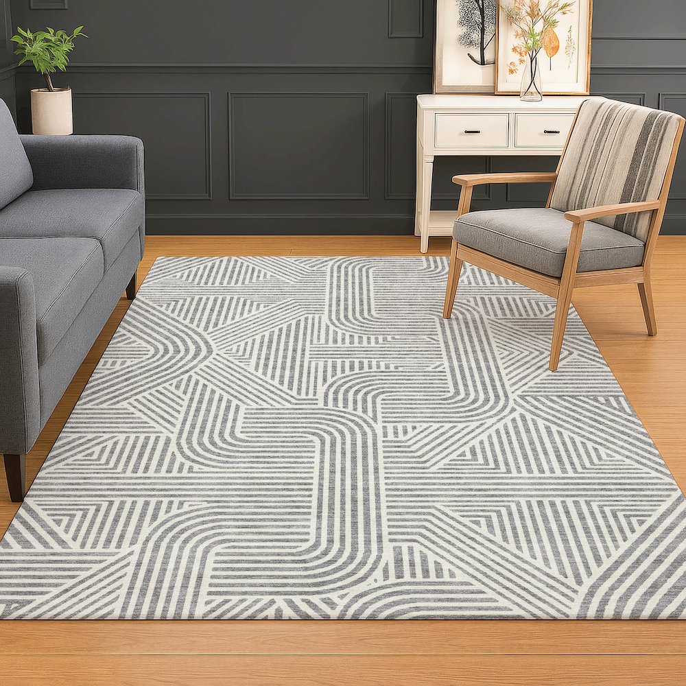 Luxury Washable Indoor/Outdoor The Reserve Gray 10' x 14' Rug. Picture 5