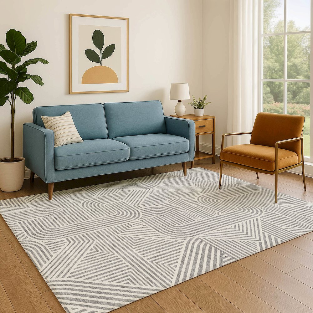 Luxury Washable Indoor/Outdoor The Reserve Gray 10' x 14' Rug. Picture 6