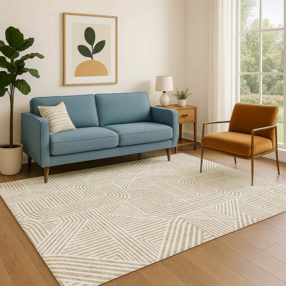 Luxury Washable Indoor/Outdoor The Reserve Putty 10' x 14' Rug. Picture 6