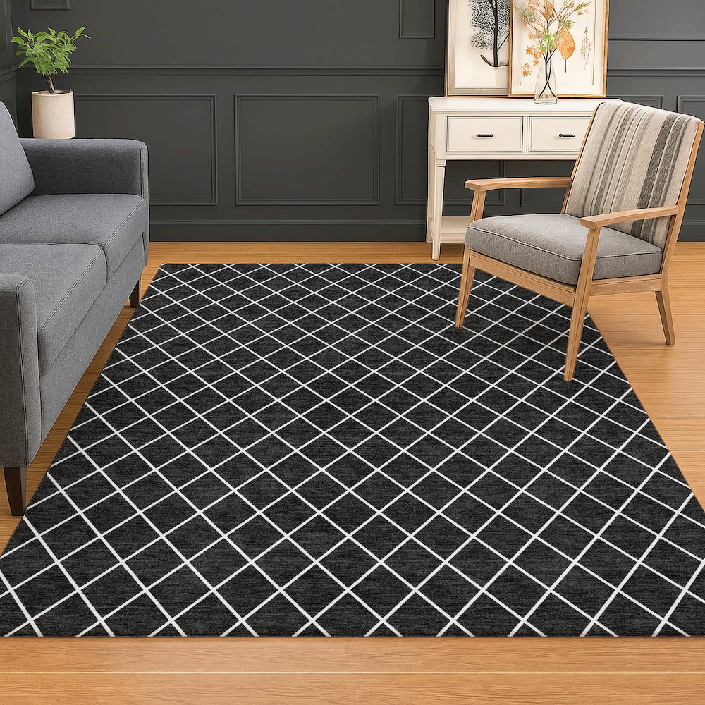 Luxury Washable Indoor/Outdoor The Reserve Black 10' x 14' Rug. Picture 5