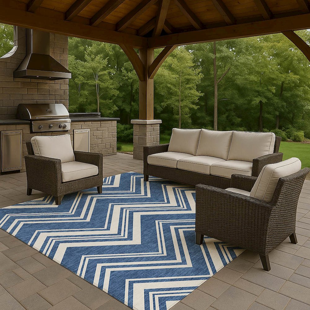 Luxury Washable Indoor/Outdoor The Reserve Blue 10' x 14' Rug. Picture 7