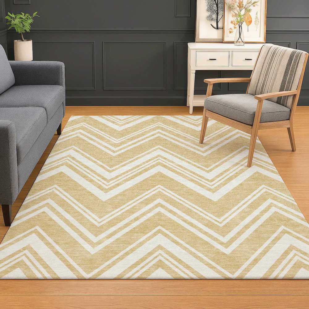 Luxury Washable Indoor/Outdoor The Reserve Honey 10' x 14' Rug. Picture 5