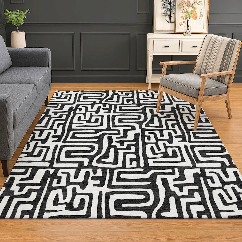 Luxury Washable Indoor/Outdoor The Reserve Black 10' x 14' Rug. Picture 5