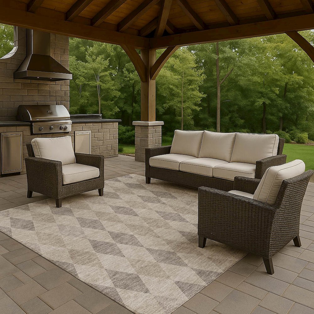 Luxury Washable Indoor/Outdoor The Reserve Beige 10' x 14' Rug. Picture 7