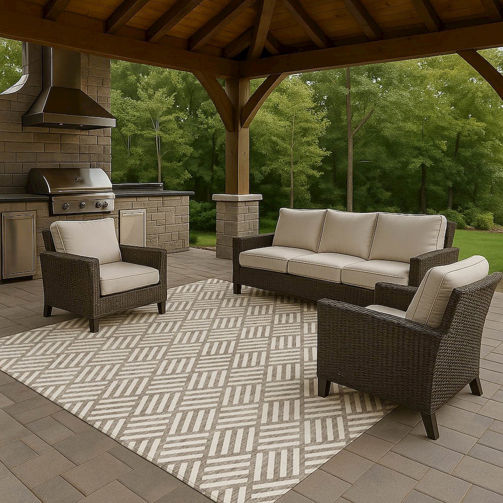 Luxury Washable Indoor/Outdoor The Reserve Taupe 10' x 14' Rug. Picture 7